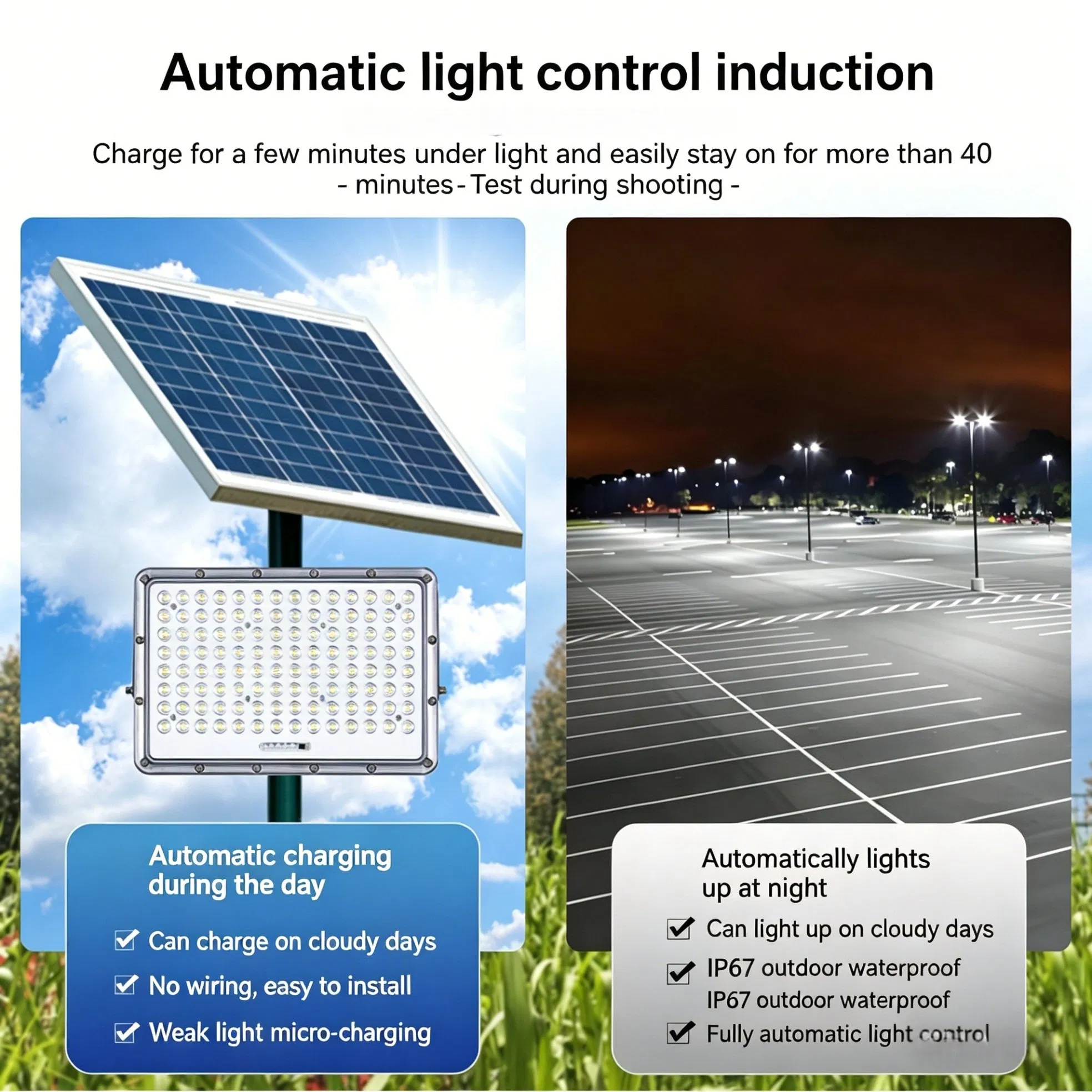 100W Luz Solar de Inundación con Amplio Ángulo de Iluminación, Lámpara LED Solar para Exterior, a Prueba de Polvo y Agua para Jardín, Camino, Luz Exterior de Villa