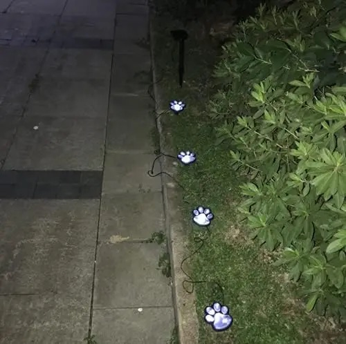 4 Lámparas LED de huellas de patas de gato solar para jardín al aire libre, faroles decorativos LED, iluminación de senderos con huellas