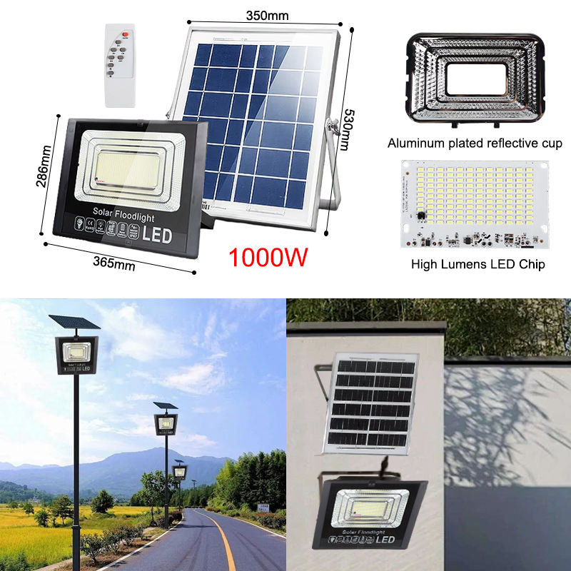 100W/6000K Luz Solar de Inundación Exterior con Control Remoto Luz de Seguridad Solar para Jardín Gazebo Cobertizo