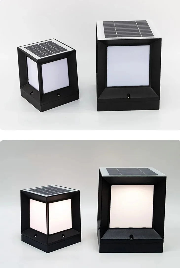 Luz decorativa de pilar de puerta de cerca al aire libre cuadrada de aluminio LED solar impermeable IP65