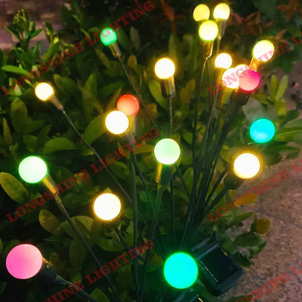 Luz de jardín montada en el suelo con luces de luciérnaga oscilantes alimentadas por energía solar. Decoración para jardín, césped, casa, terraza y balcón