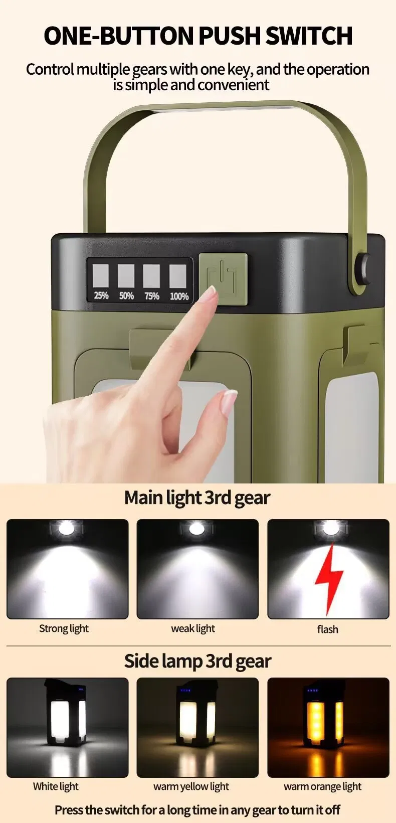 Lámpara de camping solar recargable plegable y a prueba de agua para jardín y campamento