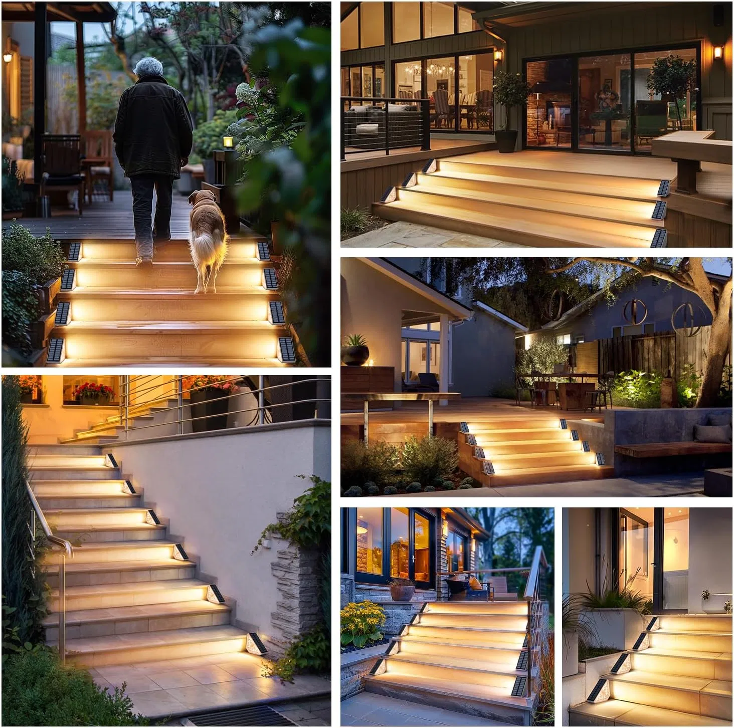 Luces solares de escalera con sensor de movimiento para porche exterior y patio