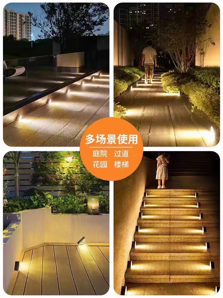 Suministro de fábrica de luces decorativas para escaleras de buena noche, luz solar para escalones exteriores con lámpara LED de color y sensor