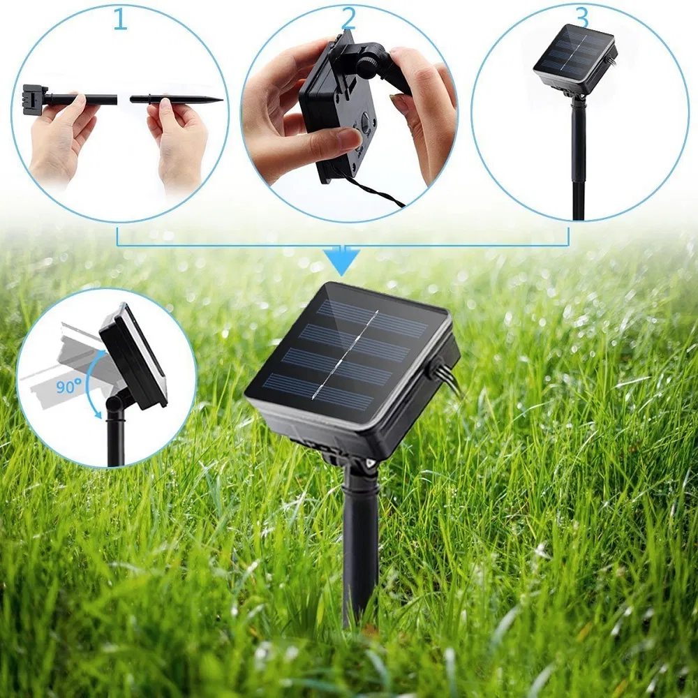 10/50/100/200 Luz de guirnalda de hadas LED solar para exteriores, luces de cadena impermeables
