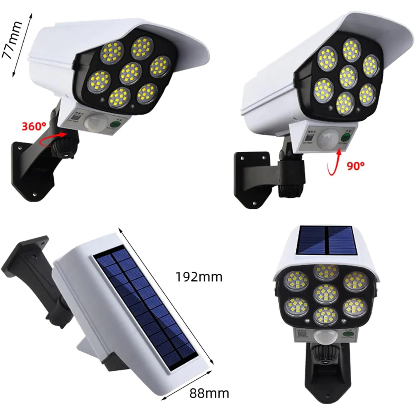 Iluminación solar exterior, simulación de luz fuerte con monitoreo, luces de pared de seguridad con sensores de movimiento, granja de patio trasero, terraza, plaza, a prueba de salpicaduras