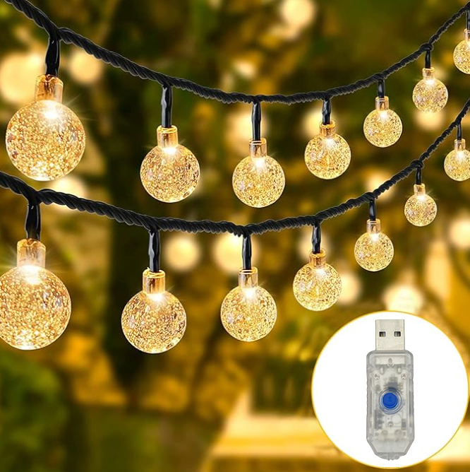 Luces de Cuerda de Bombillas de Navidad para Jardín al Aire Libre Solar Batería USB Portátil IP44 Luz LED de Cuerda