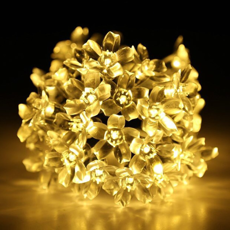 Luces de decoración navideña LED solares impermeables al aire libre en forma de flor de durazno y flor de cerezo, cadena de luces