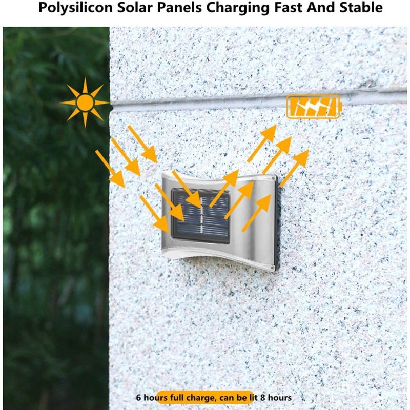 Luz de pared solar decorativa impermeable de acero inoxidable para exteriores 6LED lámpara de jardín paisajístico de cerca de patio