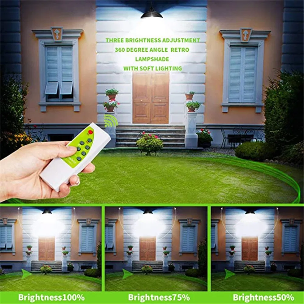 Luz colgante solar exterior fabricante chino con control remoto inteligente para cobertizo granero patio porche