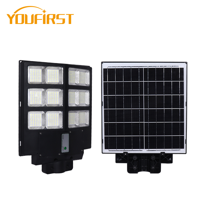 Sensor de movimiento remoto de alta potencia a batería IP65 a prueba de agua 300W 400W 500W LED integrado todo en uno farola solar