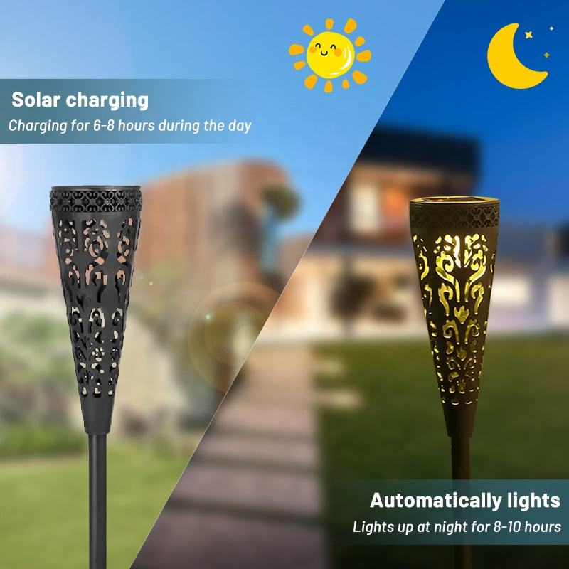 Foco decorativo de jardín en forma de cono hueco, solar, LED, impermeable y para paisajismo exterior