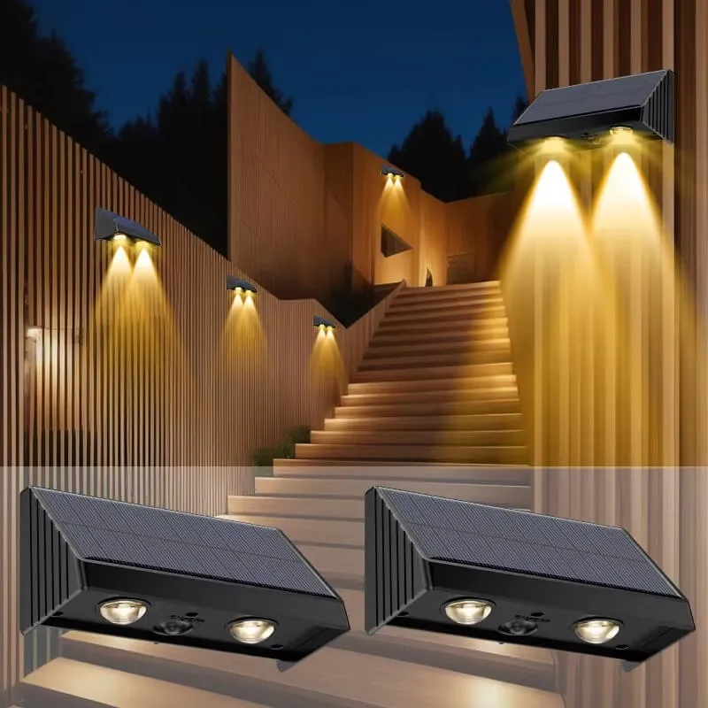 Luz de Pared Exterior LED Solar de Jardín a Prueba de Agua de Color Blanco Cálido Montada en la Pared IP65
