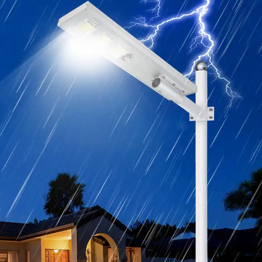Precio de fábrica 30W 60W 100W 200W Lámpara de jardín solar de potencia superbrillante para exteriores con control remoto, luz solar de calle integrada