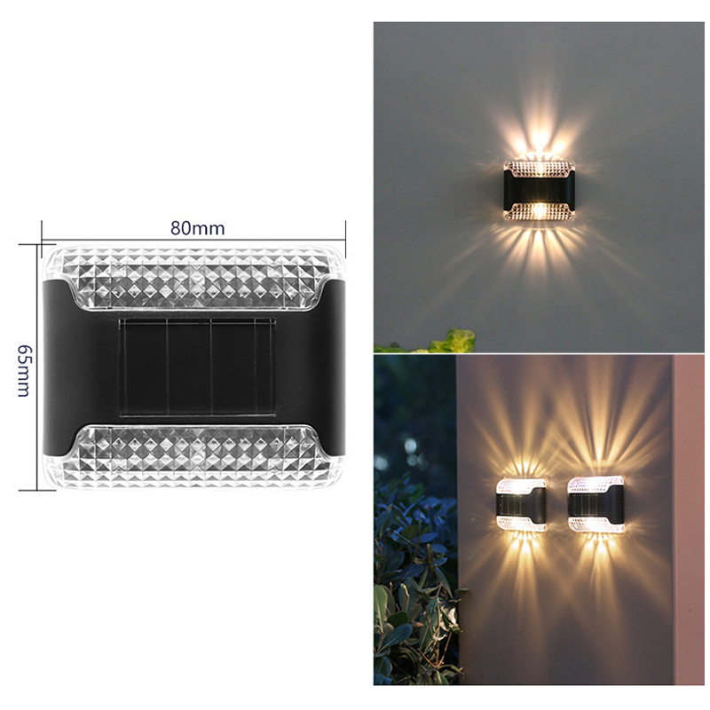 Lámpara de jardín exterior impermeable para cerca, luz solar LED montada en la pared, luz de pared hacia arriba y hacia abajo