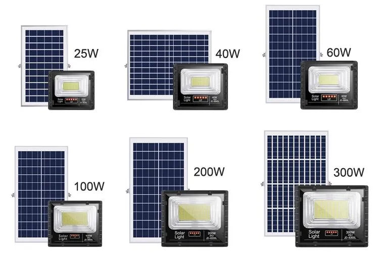 200W 300W Luces de inundación solares exteriores LED con sensor de luz y paneles solares IP67 Lámparas impermeables para cobertizos, carteles reflectores, luz LED
