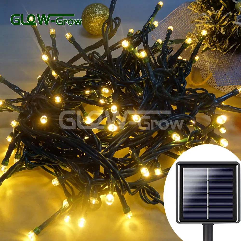 Cadena de luces LED de hadas solares rojas para Navidad, decoración comercial para bodas, fiestas, jardines, hogares, calles y árboles