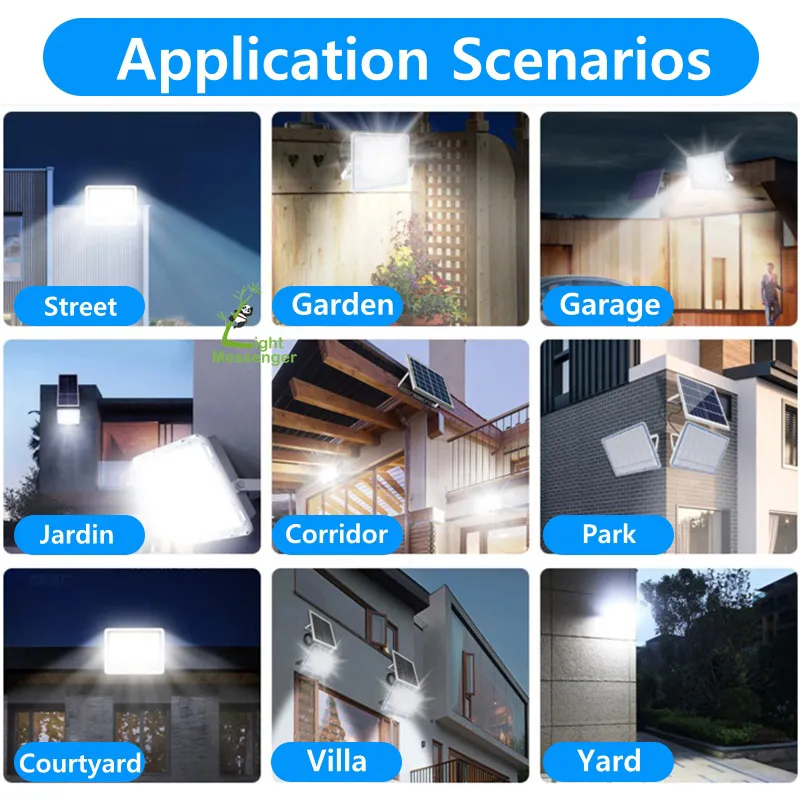 Luces de inundación solares al aire libre, iluminación LED para jardín