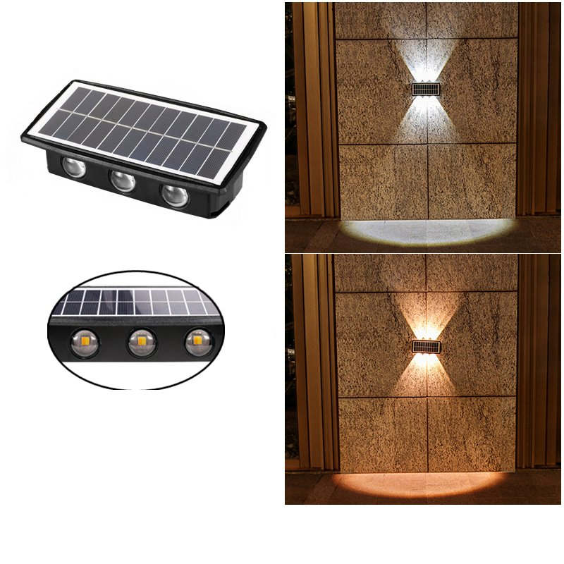 luz de cerca solar impermeable y cálida para exteriores, arriba y abajo, IP65 lámparas de pared de seguridad para hogar, jardín y porche