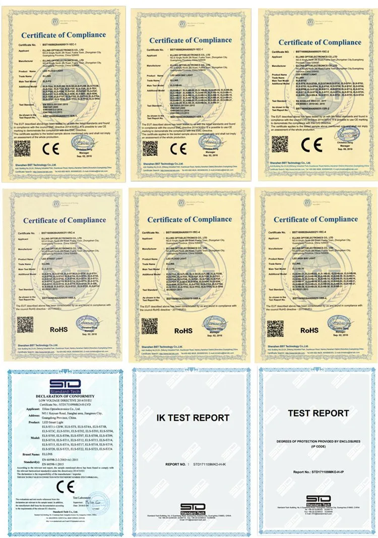Certificados CE y RoHS del producto