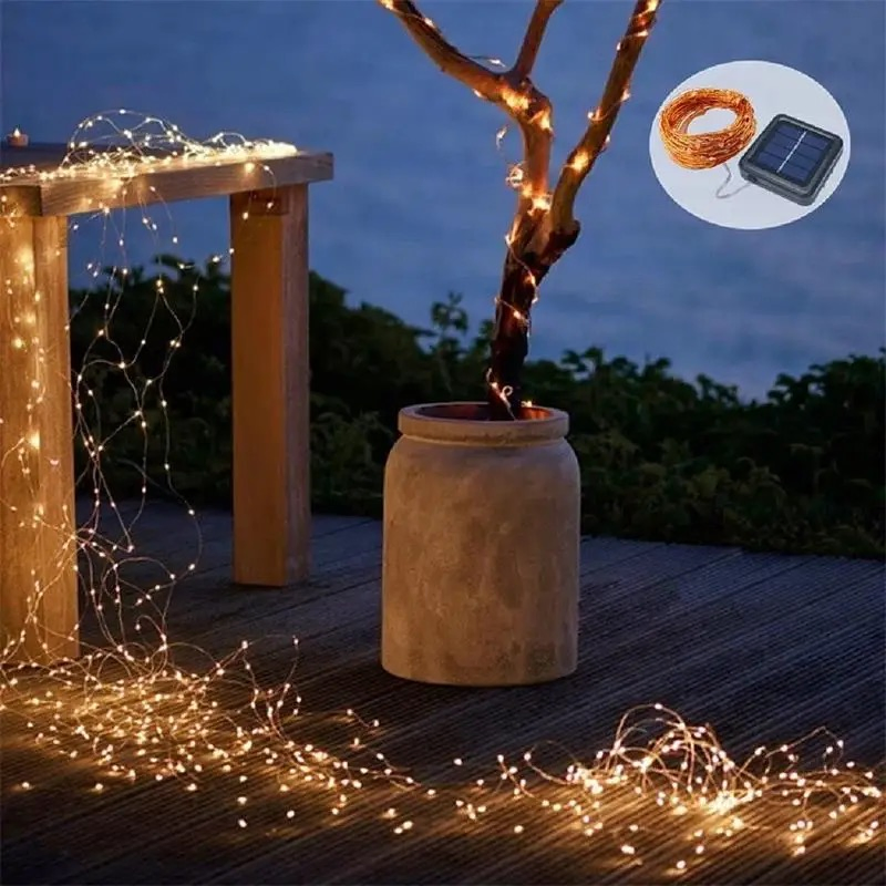 Venta Caliente Luces de Jardín LED Solar Decorativas de Invierno Blanco Cálido 8 Modos de Iluminación al Aire Libre a Prueba de Agua con Control Remoto