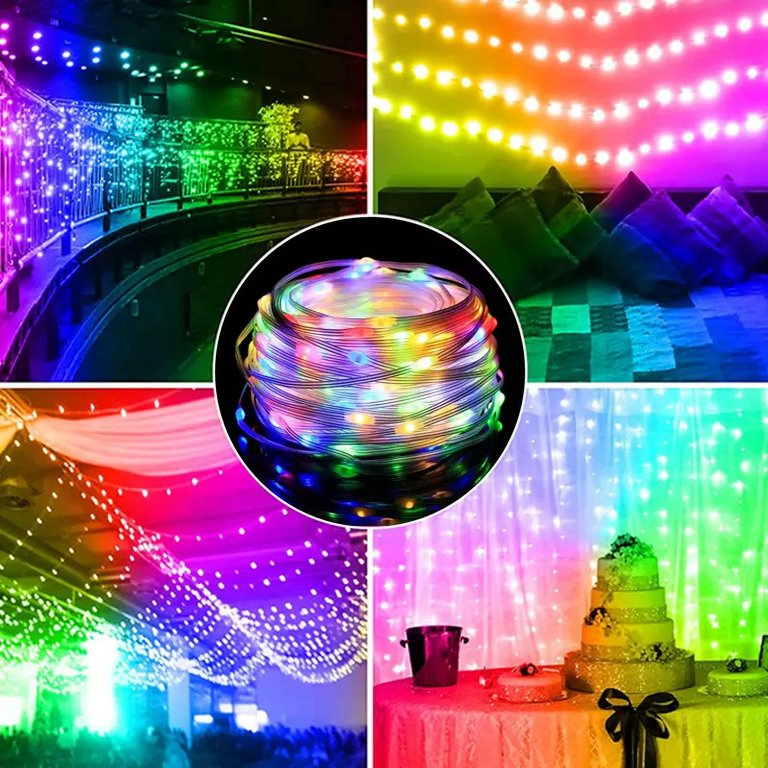 Ventas calientes de fábrica, cadena de luces LED RGB con alambre de cuero, energía solar para camping al aire libre y decoración navideña, control remoto