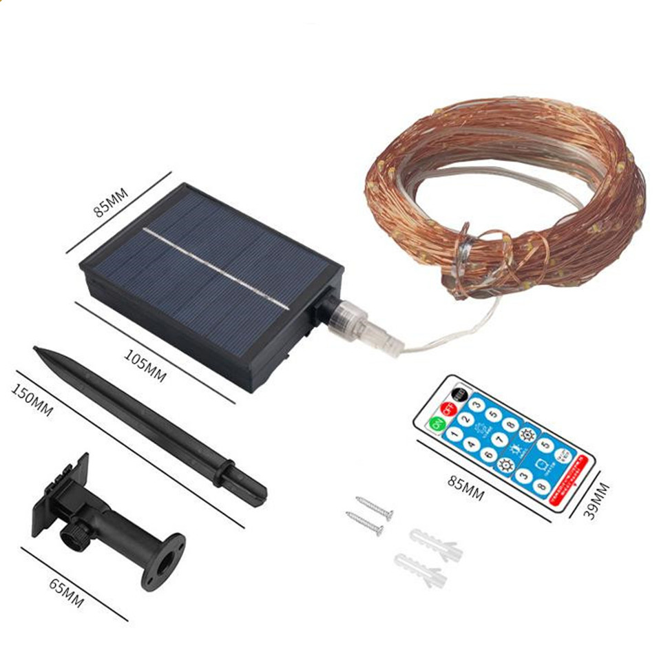 Decoración Navideña Solar Luz LED Cadena 100 Luces LED Luces Cálidas Blancas