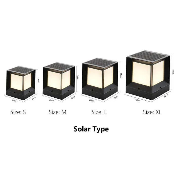 Luz decorativa de pilar de puerta de cerca al aire libre cuadrada de aluminio LED solar impermeable IP65