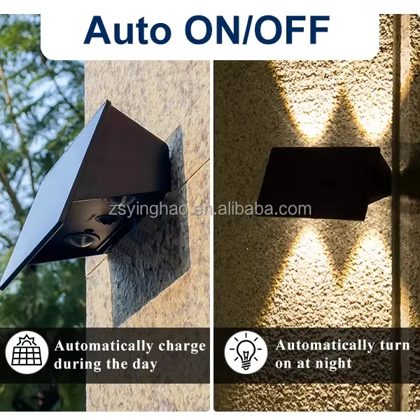 Luz de Pared Exterior LED Solar de Jardín a Prueba de Agua de Color Blanco Cálido Montada en la Pared IP65