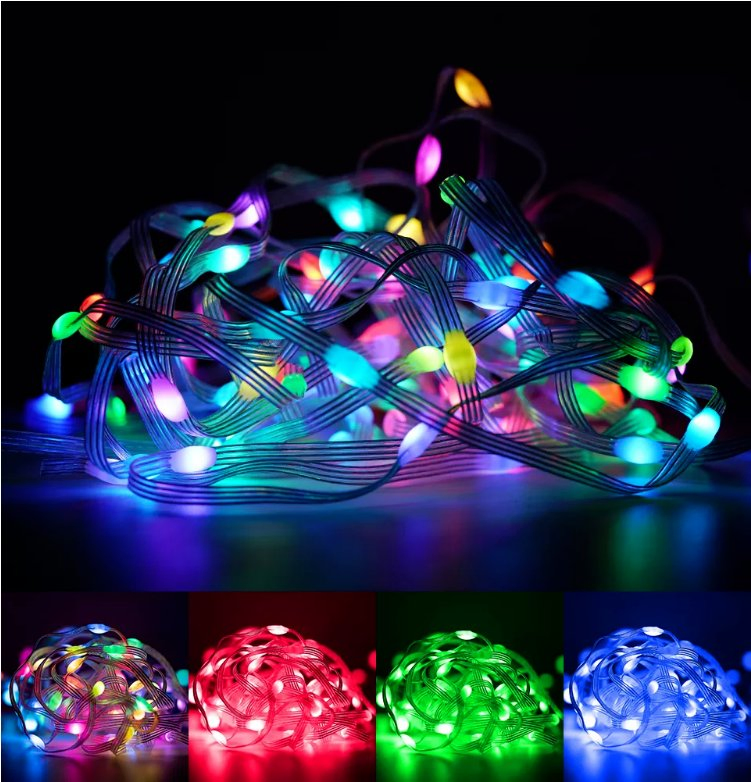 Ventas calientes de fábrica, cadena de luces LED RGB con alambre de cuero, energía solar para camping al aire libre y decoración navideña, control remoto