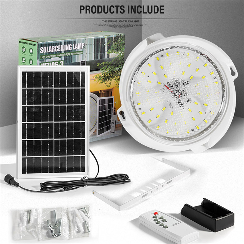 Lámpara de techo LED solar para interior y exterior, luz destacada con control remoto para jardín