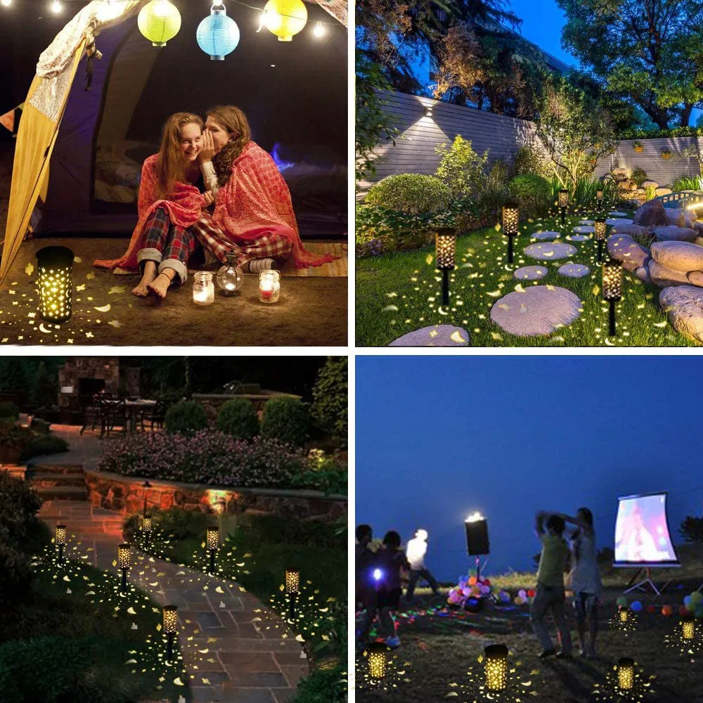 Linterna de jardín solar LED en forma de estrella y luna retro, de hierro hueco, insertada en el césped