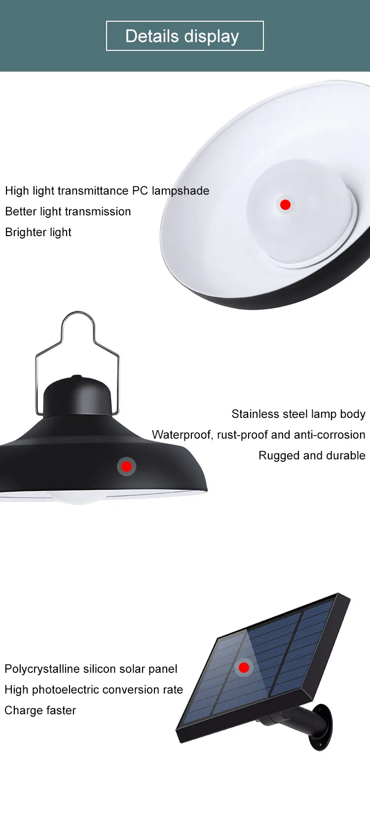 Candelabro solar exterior de alta potencia y luz brillante para cobertizos
