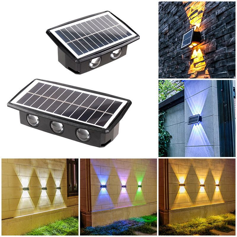 luz de cerca solar impermeable y cálida para exteriores, arriba y abajo, IP65 lámparas de pared de seguridad para hogar, jardín y porche