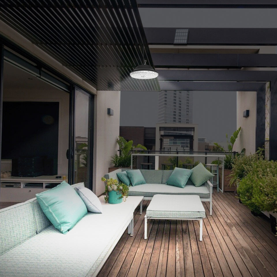 4 Lámpara de araña solar con sensor de movimiento IP55 Luz solar LED para cobertizo con control remoto para interior y exterior