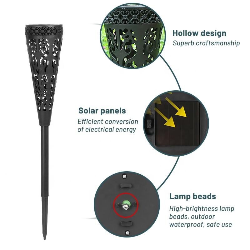 Foco decorativo de jardín en forma de cono hueco, solar, LED, impermeable y para paisajismo exterior
