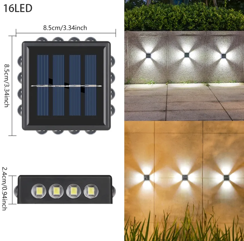 Lámpara de pared LED impermeable con espejo convexo de cuatro lados para exteriores, luz decorativa para jardín y escalera