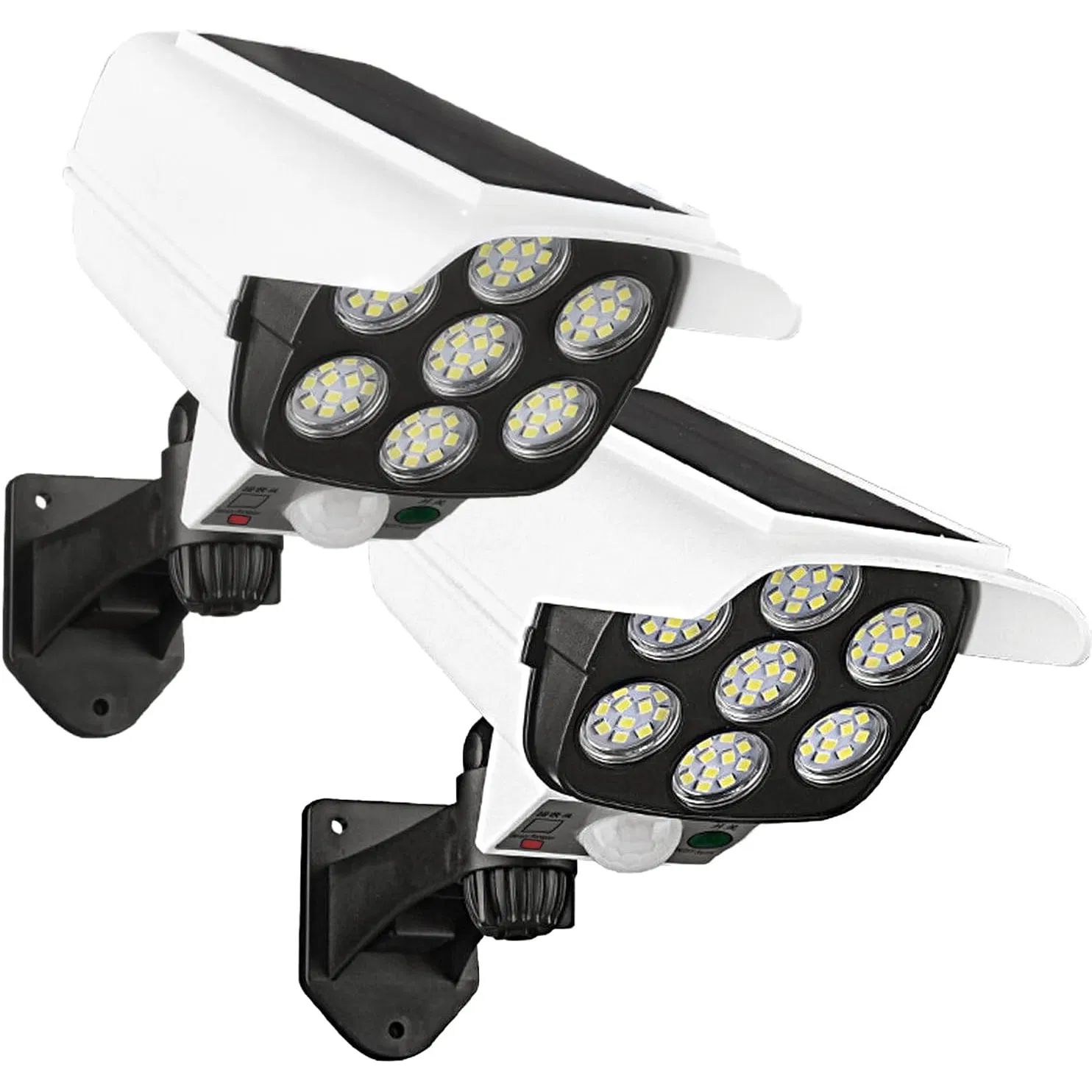 Iluminación solar exterior, simulación de luz fuerte con monitoreo, luces de pared de seguridad con sensores de movimiento, granja de patio trasero, terraza, plaza, a prueba de salpicaduras