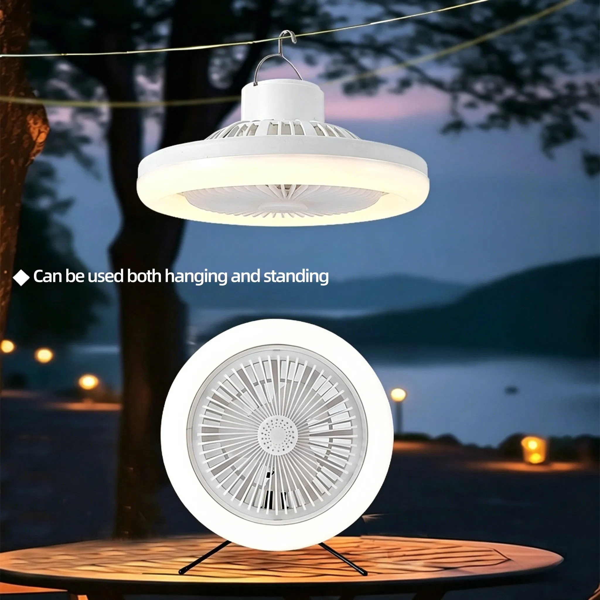 Luz de ventilador solar portátil multifuncional para exteriores, lámpara de ventilador alimentada por energía solar, combo de iluminación para senderismo, pesca, playa, patio, terraza y suministro de emergencia