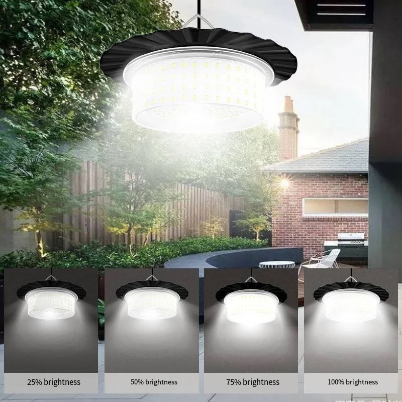 Luz Colgante Solar 244LED 5 Modos IP65 Lámpara Impermeable para Cobertizo Sensor de Movimiento Iluminación Interior Exterior