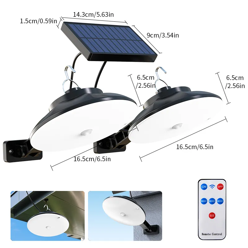 Lámpara solar de pared colgante de alta luminosidad para exteriores con doble cabezal