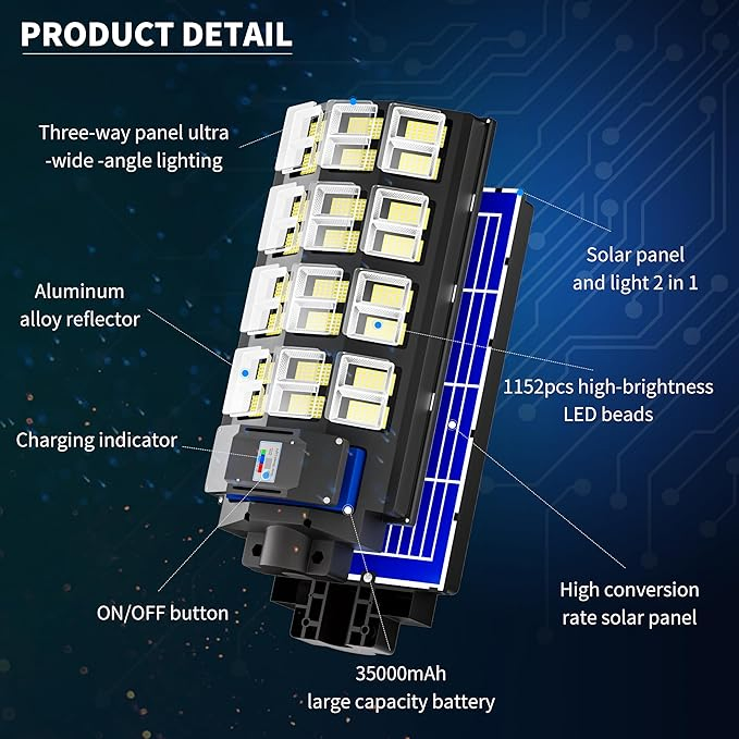 Venta Caliente 500W 1500W Lámpara de Inundación con Sensor de Movimiento de Ahorro de Energía Solar Mejor Lámpara Todo en Uno para Jardín Camino Exterior Alimentada por LED Solar Luz de Calle