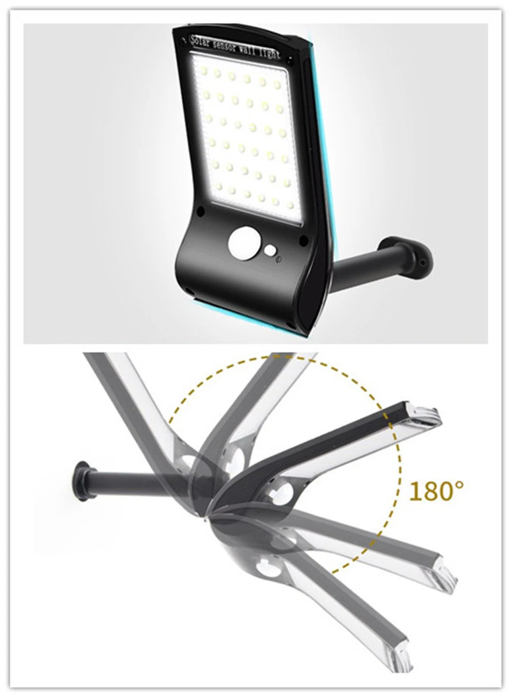 Luces de Gutter Solar para Pared, Luces de Seguridad con Sensor de Movimiento Solar para Exterior con Poste de Montaje Rotatable