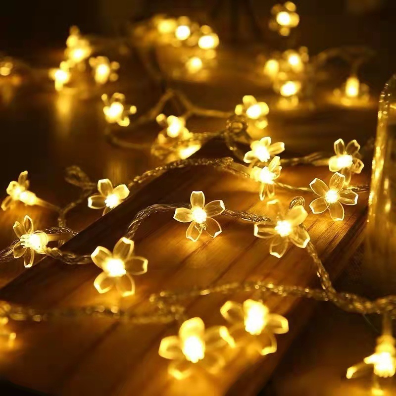 Luces de decoración navideña LED solares impermeables al aire libre en forma de flor de durazno y flor de cerezo, cadena de luces
