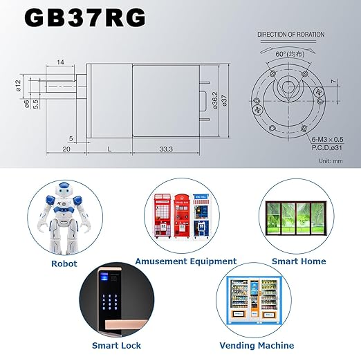 High Torque 37mm DC Motor with Spur Gear for Automation