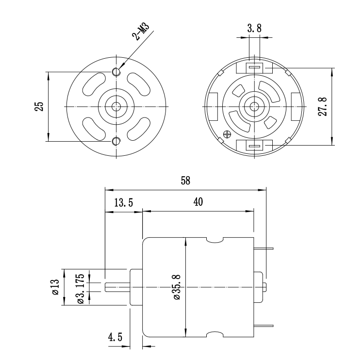 LND RS530/RS535 China Supplier Large Torque Automotive 12V 20000RPM 49.62W 36mm Micro Brushed DC Motor Fan Applications