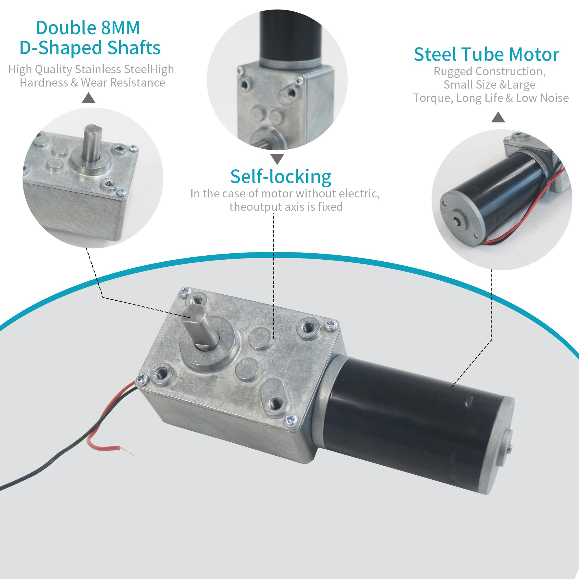 24V 5-250 RPM 50kg.cm Brushed Dc Motor High Torque Self-lock Turbine Gearbox Worm Geared Motor