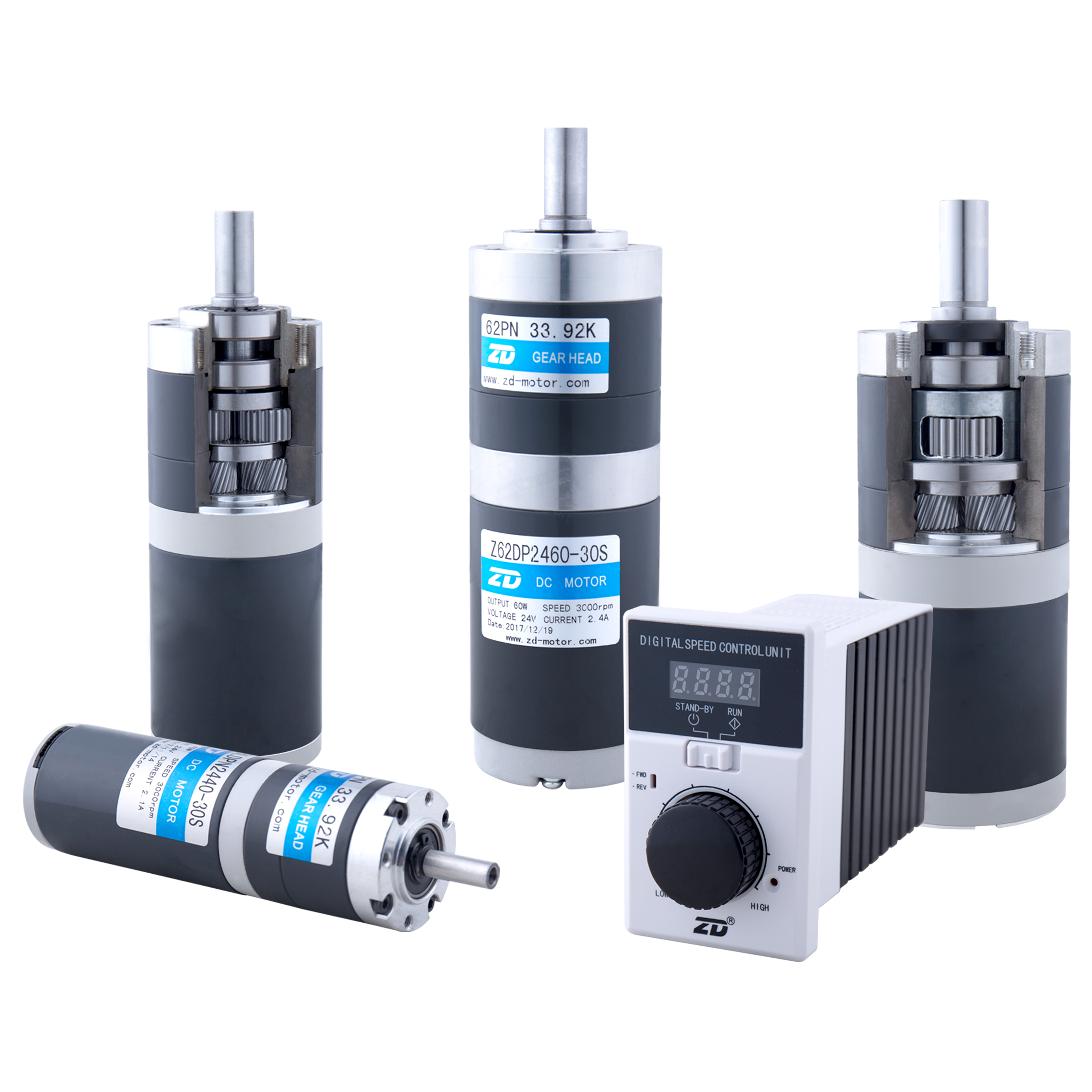 ZD 32mm 42mm 52mm 62mm 72mm, 10W 40W 60W 90W 120W to 300W,12v 24V Brush or Brushless Planetary DC Gear Motor