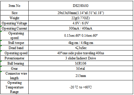 DS238MG Digital RC Servo