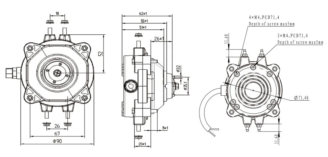 Refrigeration AC Fan Motor Technical Dimensions